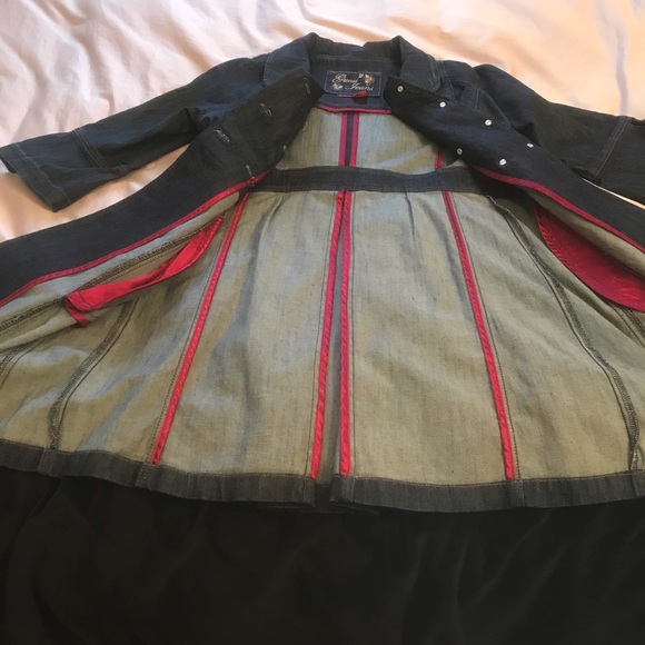 GUESS Long Denim Double Breasted Dress Jacket Stretch M - Picture 14 of 16